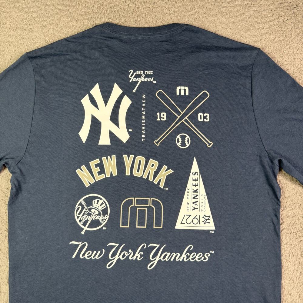 Travis Mathew New York Yankees T-Shirt Mens S Blue Crewneck Graphic Golf MLB